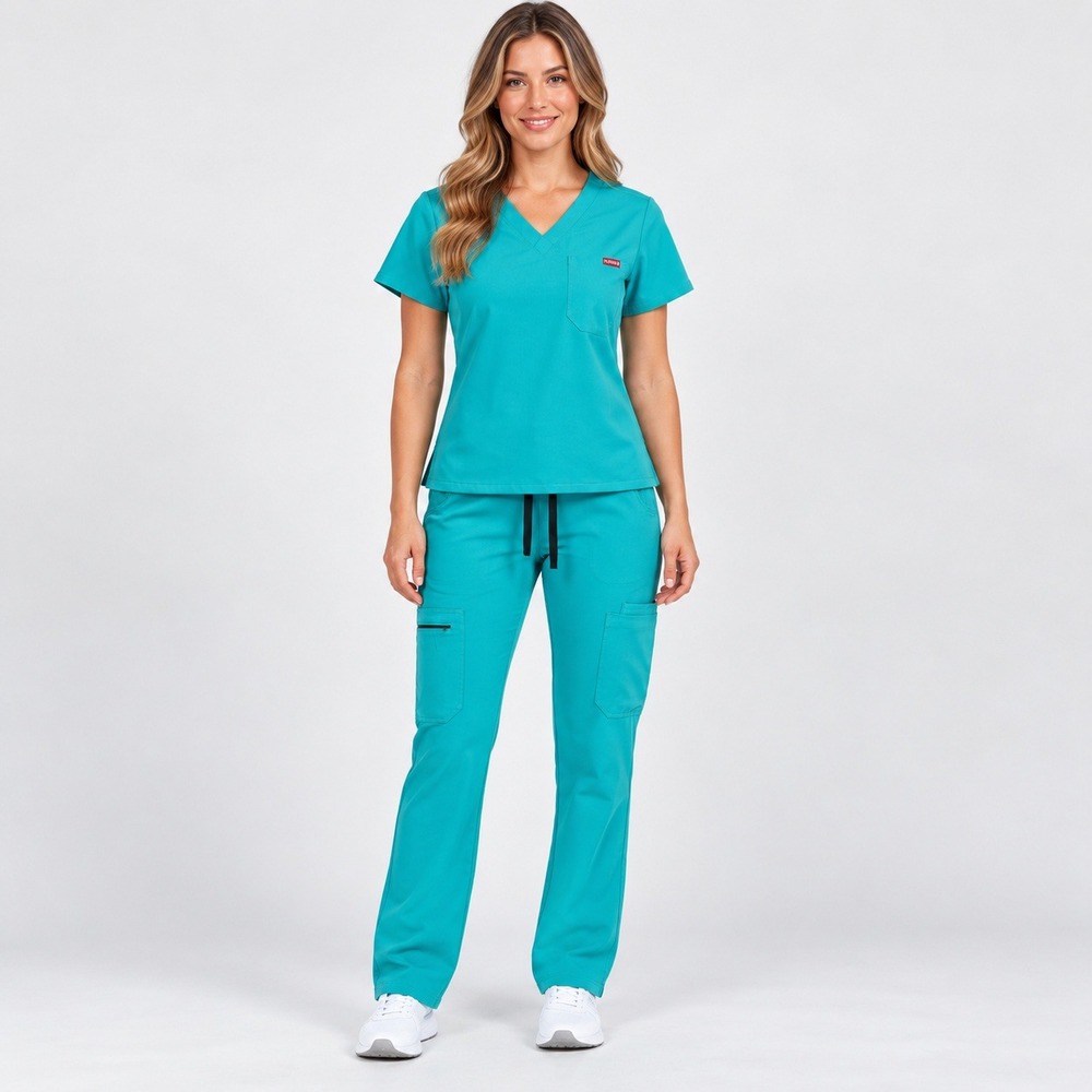 Pledge 5 Teal Scrub Set Womens Small Top XS Tall Cargo Jogger Pants Teal Blue